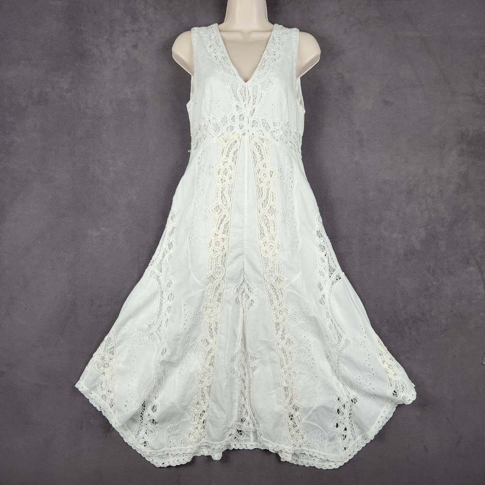 Lauren Ralph Lauren Battenberg Dress Womens 6 White Lace Cotton Voile V Neck NEW